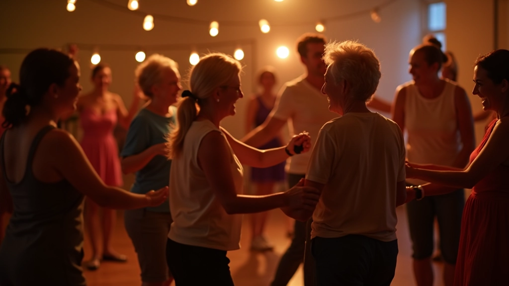 Community of mature dancers enjoying connection and camaraderie during social dance gatherings